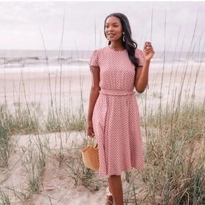 NWT Gal Meets Glam Corinne Polka Dot Smocked Waist A-line Dress